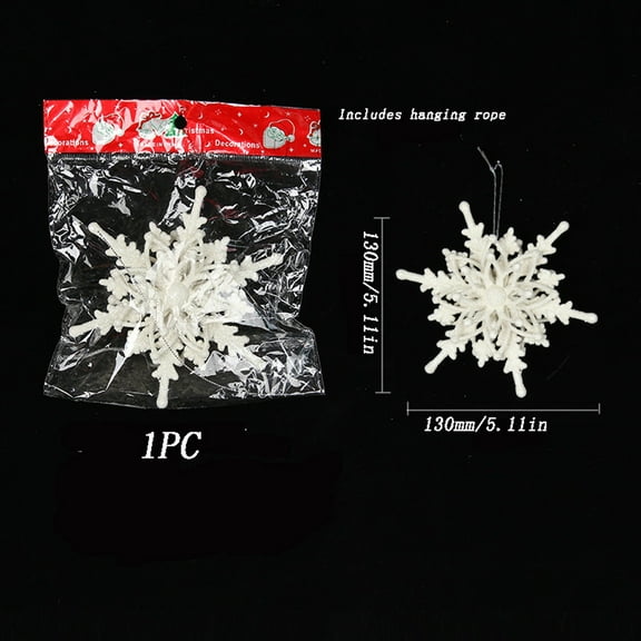 Doghiosgha 1 Pc White Snowflake Ornament Plastic Hanging Snow Pendant for Xmas Tree Window Party Decor, 5.1", I