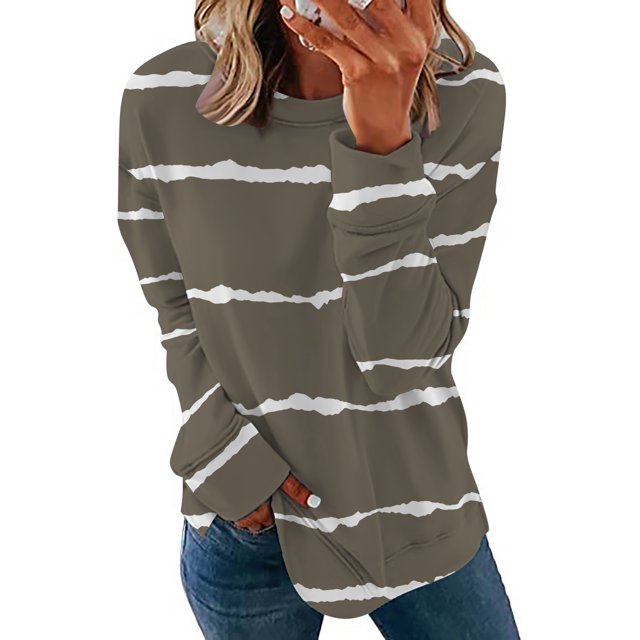 EQWLJWE Chemises à Manches Longues pour Femmes Pack Chemises Décontractées à Manches Longues Imprimé Col Rond Chandail en Molleton Chandail Tunique Ample Vêtements d'Automne pour Femmes