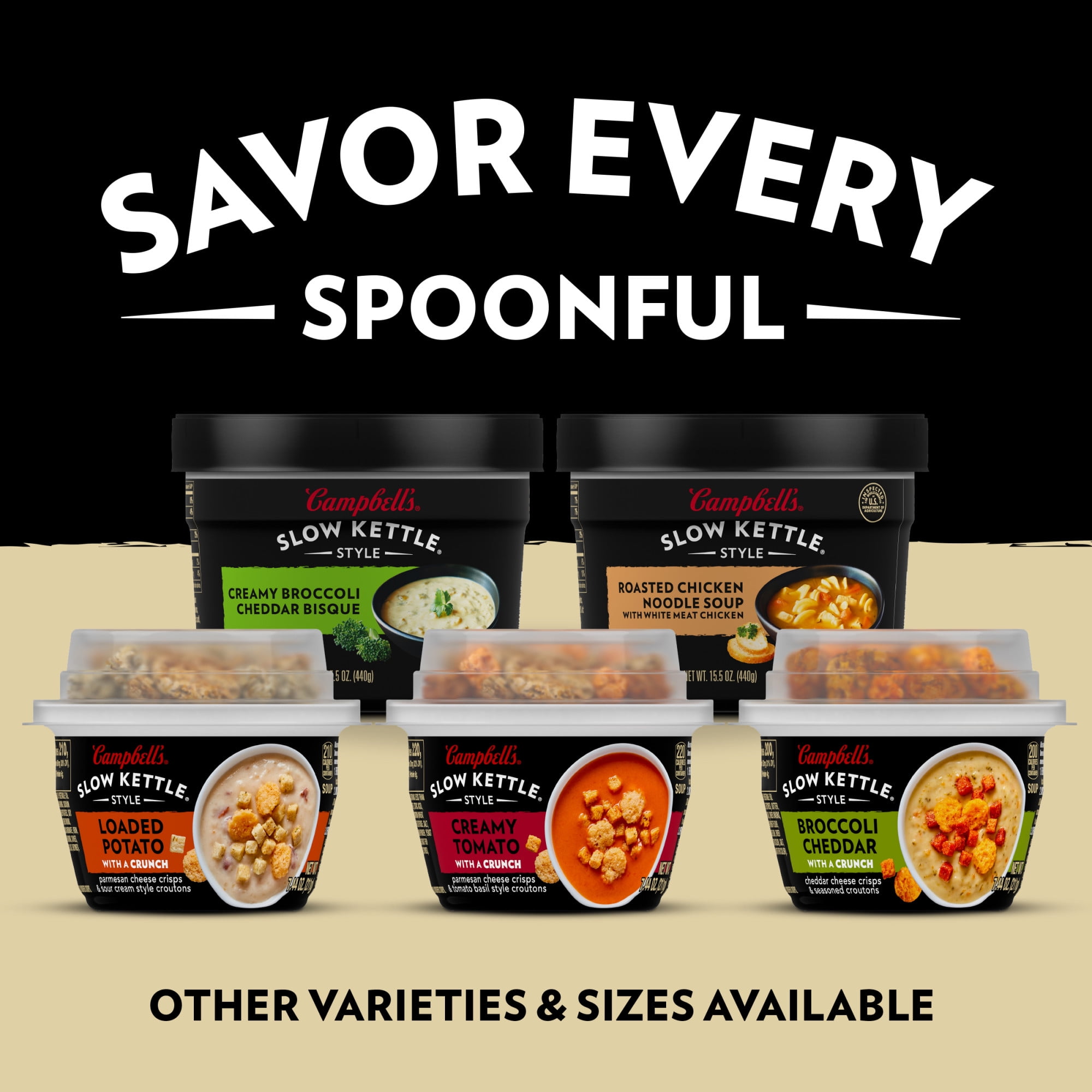 Campbell's Slow Kettle Style Broccoli Cheddar Soup with A Crunch, 7 oz Microwavable Cup
