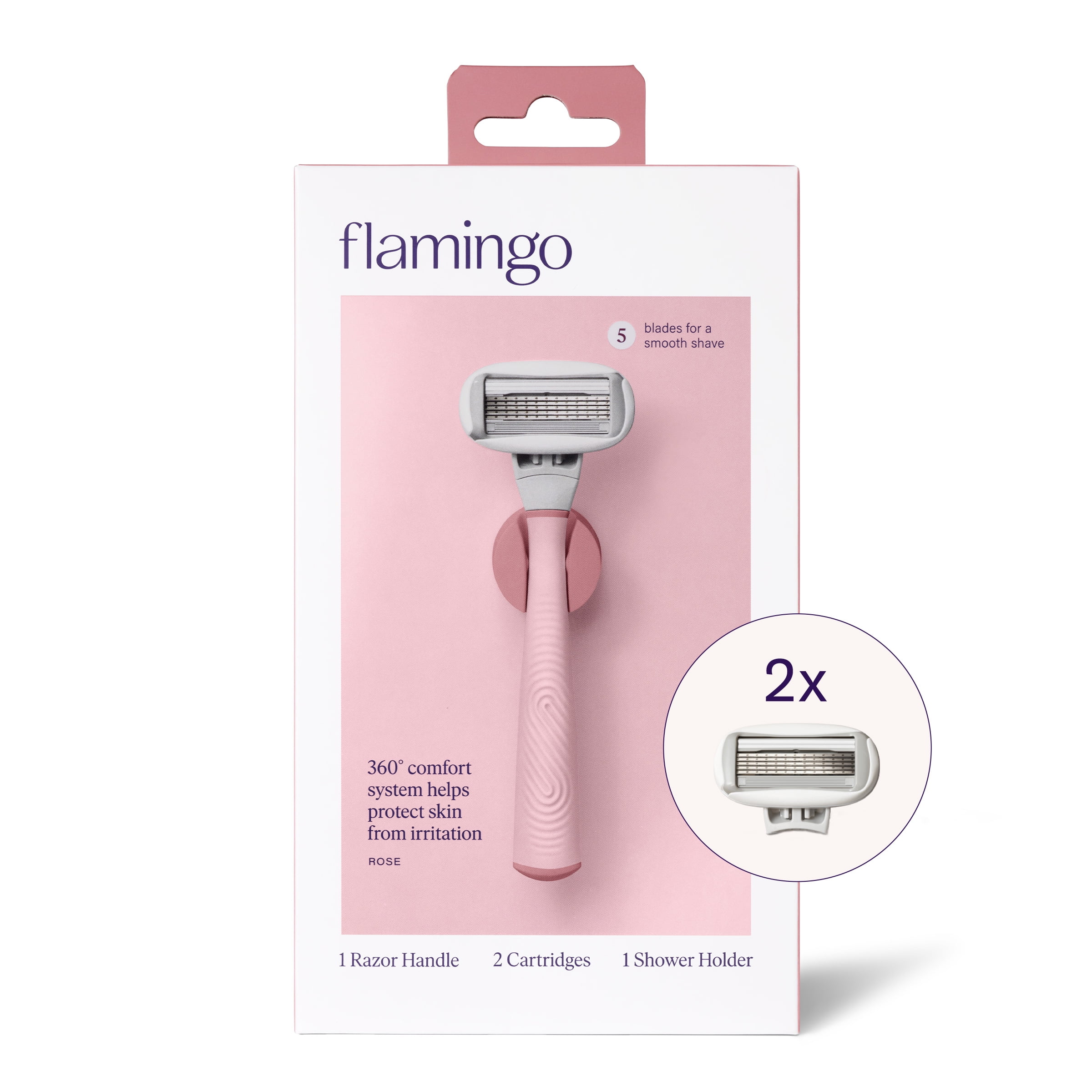 Flamingo Women's 5-Blade Manual Razor Handle and 2 Razor Blade Refills, Rose