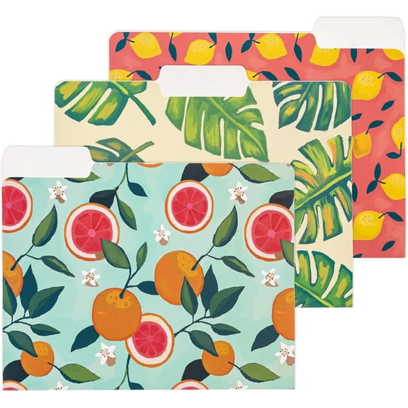 Y YOMA 12 Pack Decorative File Folders Letter Size File Folder with 1/3-Cut Tab Cute Pretty Colored Heavyweight Filing Folder File Organizers for Office School Home Desktop, Tropical Fruits
