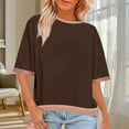 thumbnail image 2 of 3/4 Sleeve Tops for Lady 3/4 Sleeve Tops for Women Lightweight Crewneck Color Block Tee Shirt, Basic Summer Loose Tees Dressy Casual Blouse T-Shirt Brown L, 2 of 6