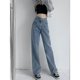 thumbnail image 3 of Pantalones vaqueros rectos de cintura asimétrica Vintage para mujer, pantalones vaqueros sueltos informales, pantalones de pierna ancha, ropa de calle para mamá, 2023, 3 of 5
