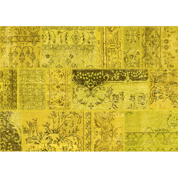 Ahgly Company Indoor Rectangle Patchwork Yellow Transitional Area Rugs, 8' x 10'