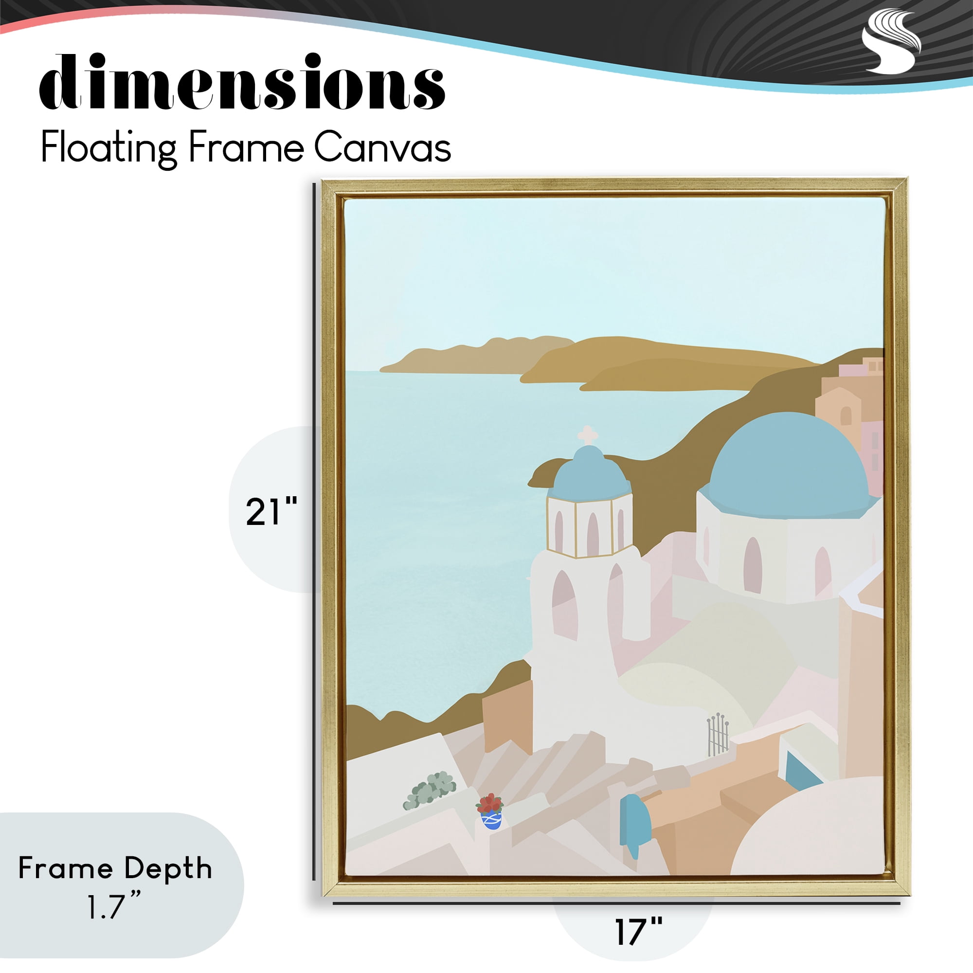 Stupell Industries Coastal Santorini Vibes Gold Framed Floater Canvas Wall Art, design by Anna Quach