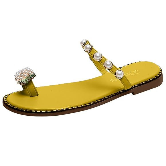 Slippers for Womens Slippers Womens Casual Shoes Women Girls Pearl Flat Bohemian Style Casual Sandals Slippers Beach Shoes