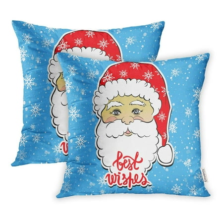 YWOTA Cartoon Santa Claus Best Wishes Lettering Cute Merry Christmas and Happy Pillow Cases Cushion Cover 18x18