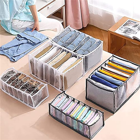 7-Grid Washable Wardrobe Clothes Organizer Green - Jeans Compartment Fabric Storage Box, Foldable Closet Organizer for Pants Shirts/Valentine's Day/Daily Wear Storage, 14*7*5in, Colorful