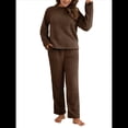 thumbnail image 1 of Pijama de 2 Piezas para Mujer, Conjunto de Ropa de Estar por Casa, Suéter de Punto, Cuello Redondo, Larga, Conjuntos Peludos Café M, 1 of 8