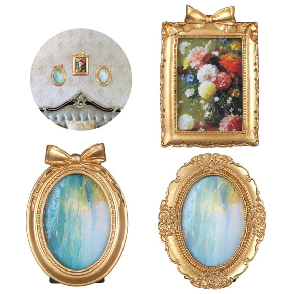 3 Pcs Vintage Picture Frames, Golden Embossed Antique Picture Frames, Baroque Mini Photo Frames, Collage Wall Mount & Tabletop Photo Display for Gallery Home Decor