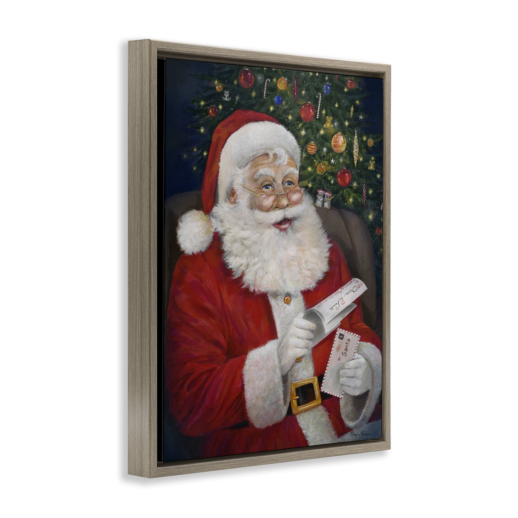 Stupell Industries Merry Santa Claus Holiday Painting Brown Floater Framed Canvas Art Prints Wall Art, 17 x 21
