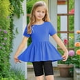 thumbnail image 3 of Girl Workout Clothes Set Size 10-12 Dancewear Ruffle Hem Tops Biker Shorts Set Yoga Athletic Summer Outfits Blue, 8 Y, 3 of 7
