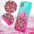 thumbnail image 4 of SPY CASE for Boost Mobile Celero 5G/Samsung Galaxy A22 5G Case Ring Kistand Liquid Glitter Phone Case Cover with Tempered Glass Screen - Pink/Teal, 4 of 5