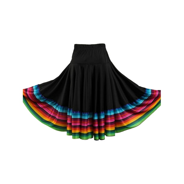 Raenseen Women Colorful Layers Full Dance Skirt for Spanish Flamenco Belly  Dance Mexico Ballet Black 55cm 5XL - Walmart Business Supplies