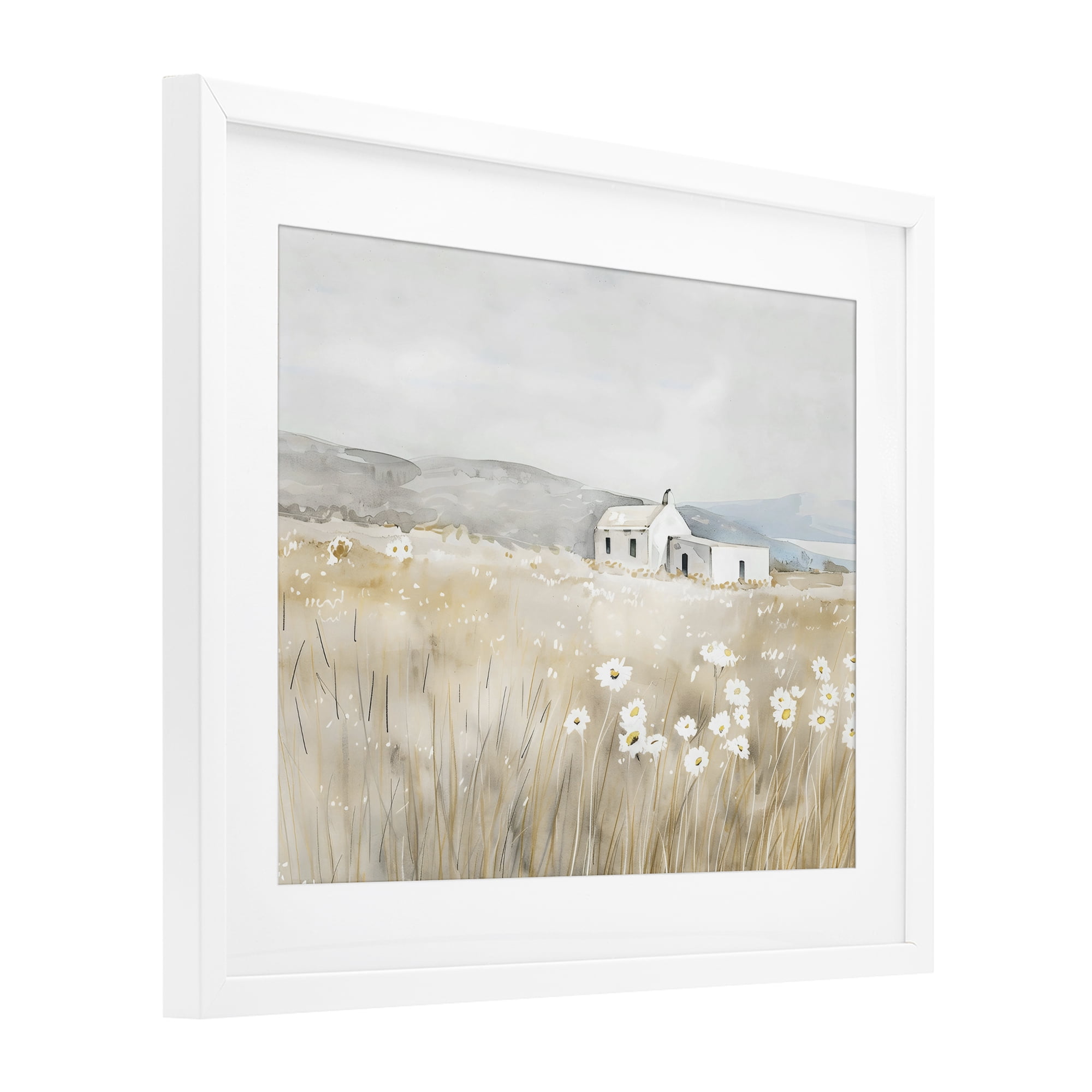 Stupell Industries Rustic Landscape Daisy Meadow White Framed Print Under Glass, design by Creative Studio