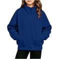 thumbnail image 6 of Fesfesfes Girls Full Zip Stand Collar Fleece Jacket with Pockets and Thumbholes, Casual Solid Color Top for Kids School Daily Wear Ages 5-15 Years, 6 of 7
