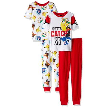 - Pokemon Characters Little Boys' Pikachu 4-Piece Cotton Pajama Set, Catch'Em All, Size: 10