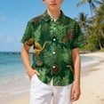 thumbnail image 2 of NOEGOEU Boys Button Down Hawaiian Shirt Short Sleeve Beach Shirt Kids Graphic Tees Tops 5-14 Years (Dark Green,10-11 Years), 2 of 6