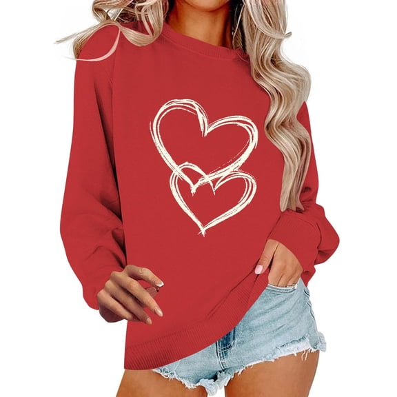 Busydd Valentine Shirts for Women Fashion Graphic Holiday Sweatshirt for Women Casual Comfy Cotton Long Sleeve Crewneck Women's Sweatshirt XL