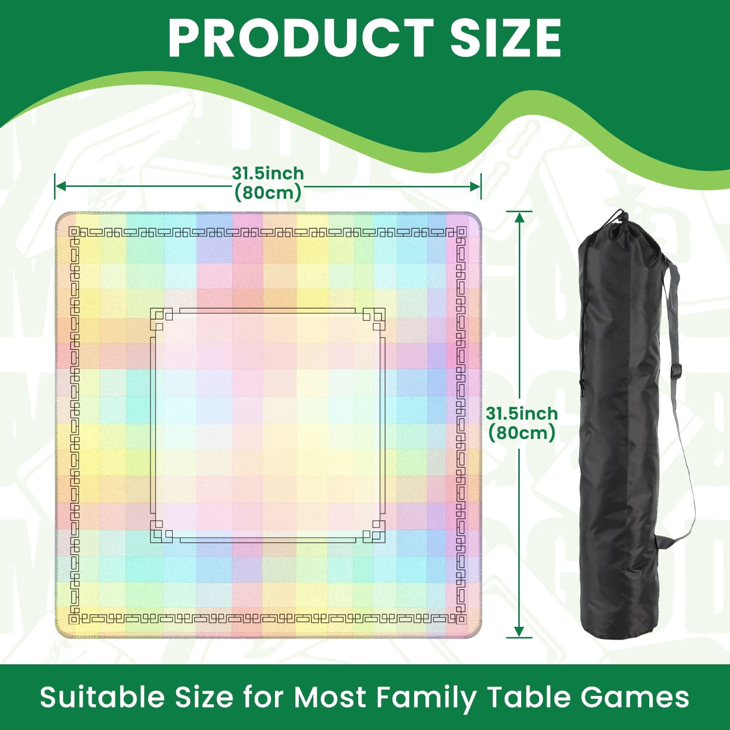 Mahjong Mat 31.5" x 31.5" Pastel Pixelated Grid Soft Colors Pink Blue Yellow Non-Slip Noise Reduction American Mahjong Tiles Table Cover for Dominoes Poker Card Board Games Gift