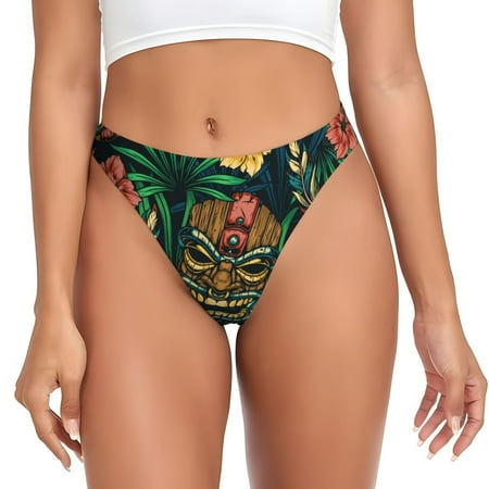 Adobk Tropical Tribe Mask Print Seamless Women Underwear Thongs No Show Ladies Thong No Line Breathable Comfortable Panties Undies for Women-Small