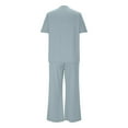 thumbnail image 5 of Women Solid Two Piece Sets, Summer Loungewear Vacation Travel Outfits Short Sleeve V Neck T-Shirt Wide Leg Pants Suits Summer Two Piece Sets for Lady Light Blue S, 5 of 9