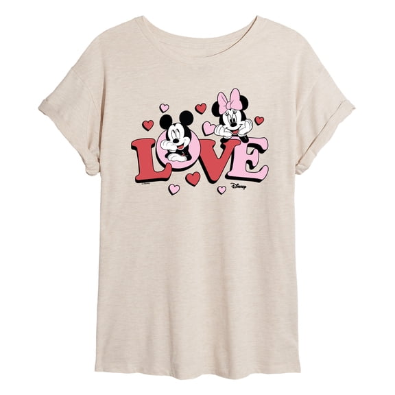 Disney - Love Mickey Minnie - Juniors Oversized Graphic T-Shirt