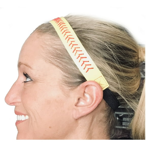 Softball Sport Fashion Headbands with Stitching (Yellow with Red Seams)
