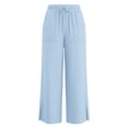 thumbnail image 7 of ZXLBBD Girls' Wide Leg Drawstring Elastic Waist Split Hem Loose Solid Color Trousers with Pockets Beach Vacation Durable Causal Daily Wear,Blue,Size 15 Y-16 Y, 7 of 7