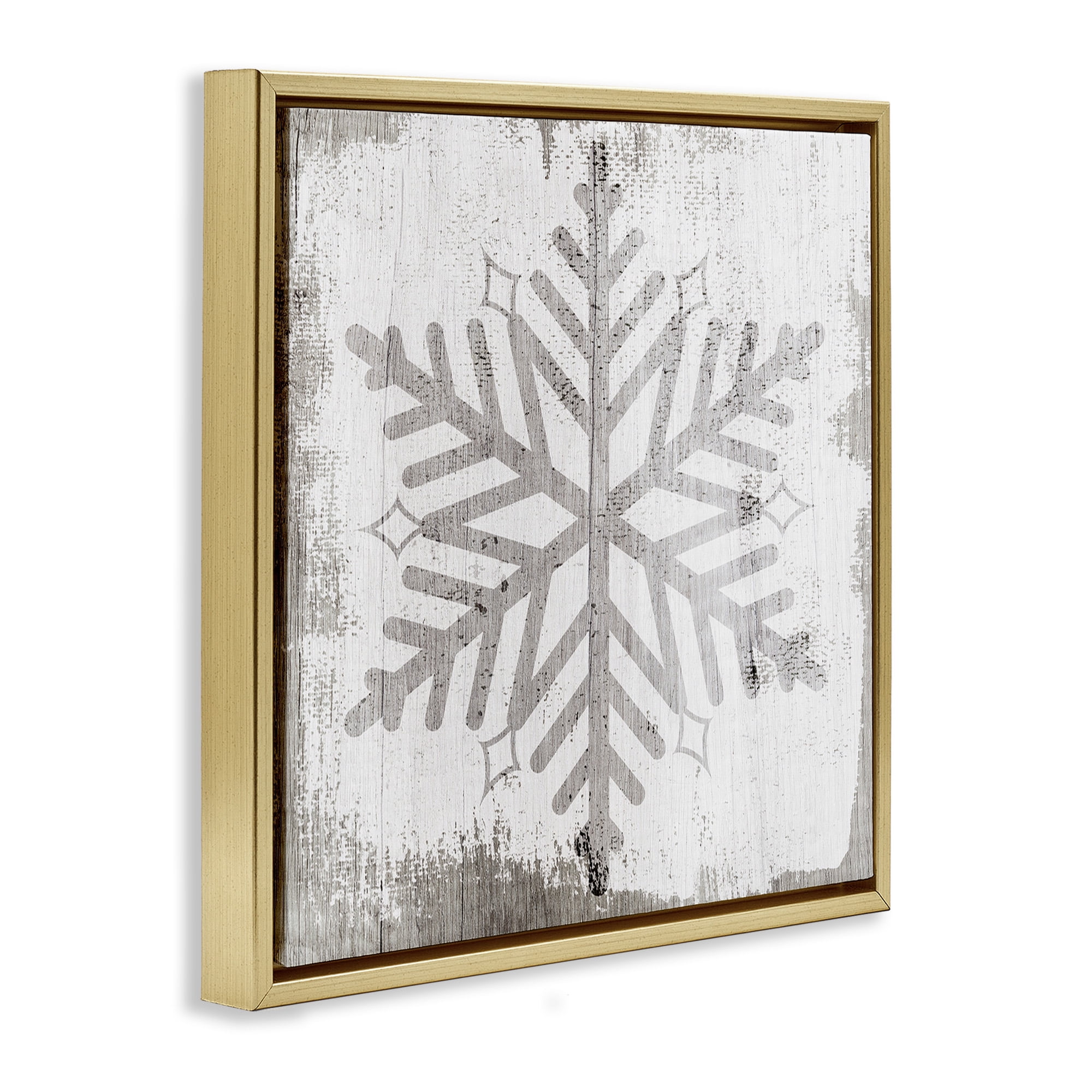 Stupell Industries Winter Nature Snowflake Shape Holiday Painting Gold Floater Framed Canvas Art Print Wall Art, 18 x 18
