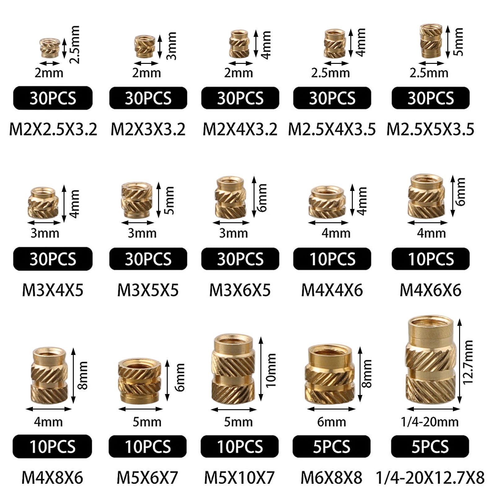 Threaded Inserts Threaded Bushing Threaded Inserts With Plastic Box Brass Knurled Nuts M2 M2.5 M3 M5 M6 300pcs
