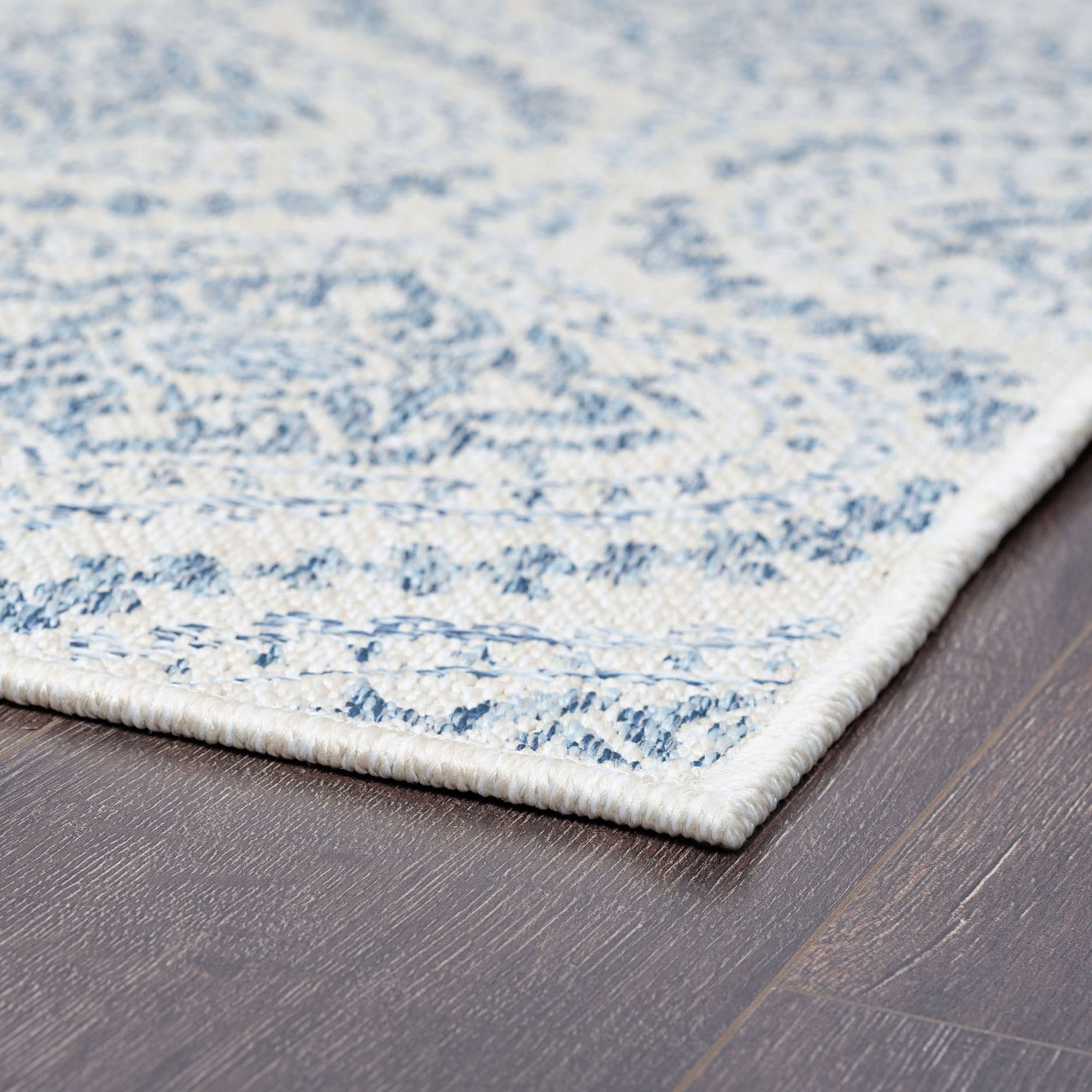 Bliss Rugs Damask Indoor Outdoor Rug Water Resistant Runner Rugs for Patio, Hallway, Entryway, Deck, Cream ,2' x 8'