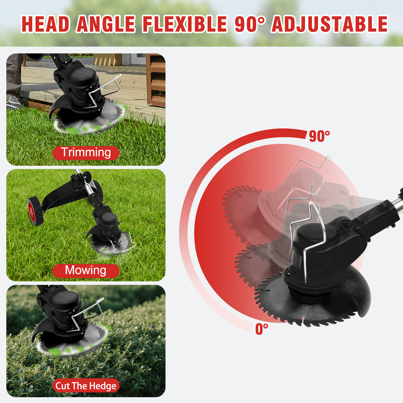 BAOKALER Cordless Electric Weed Wacker String Trimmer with Wheels, Equipped with Three Types of Blades and 2 Battery