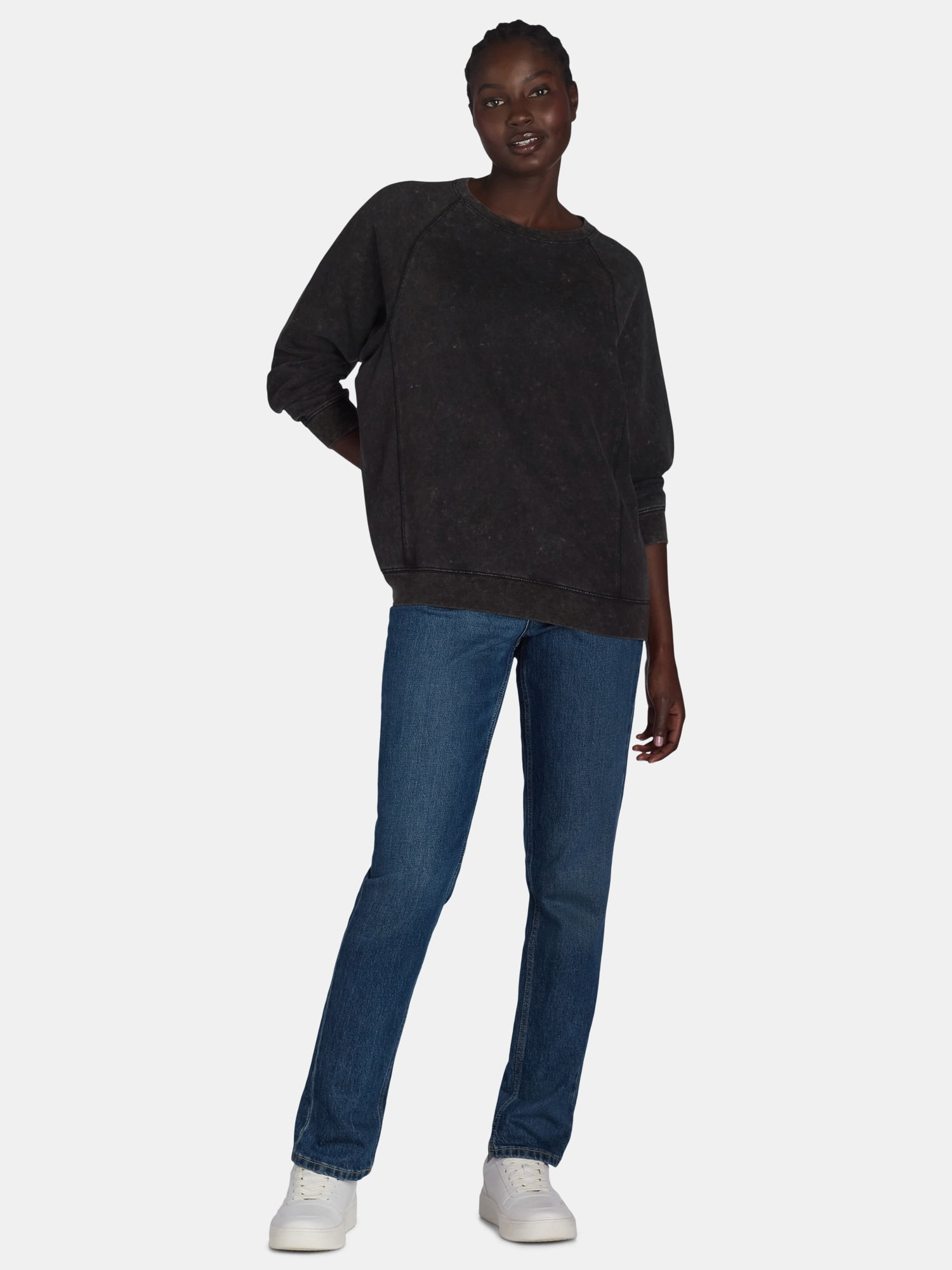 Time and Tru Women’s Washed Sweatshirt with Long Sleeves, Sizes S-XXXL