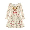 thumbnail image 4 of DISNIMO Girls Reindeer Christmas Dress for Kids Snowflake Dress Long Sleeve for Girls Winter Dresses Size 3-4 Girl Dresses Children Dress Clothing for Girls Dresses Long Sleeve Swing Dress Girls, 4 of 6
