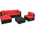 thumbnail image 1 of Patiojoy Ensemble de Meubles en Rotin pour Patio 6 Pcs Ensemble de Canapé Sectionnel d'Extérieur avec Table à Café et Ottoman Rouge, 1 of 6