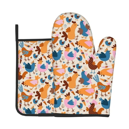 

Bingfone Cute Chickens Print Oven Mitts Pot Holders Set 2 PCS for Kitchen for Cooking Grilling Baking BBQ Pot Holders Cook Essentials