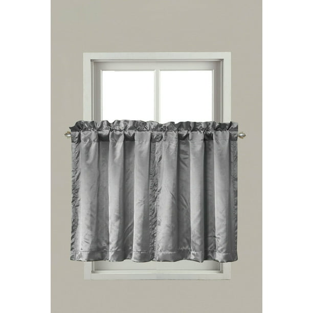 Flossy 2pc Satin Silver Kitchen Nursery, Black And Silver Kitchen Curtains