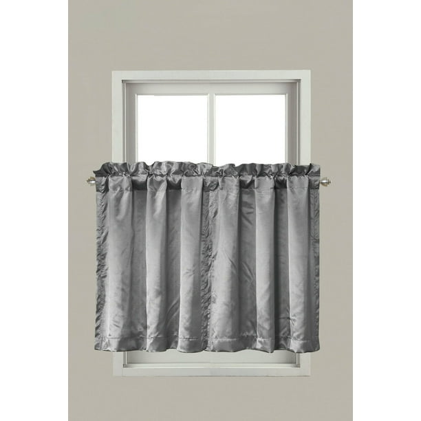 Flossy 2pc Satin Silver Kitchen Nursery Solid Color Curtain Tiers Valances Panels Size 30 Wide X 36 Long Each Tier Pane L Com Flossy 2pc Satin Silver Kitchen Nursery, Black And Silver Kitchen Curtains