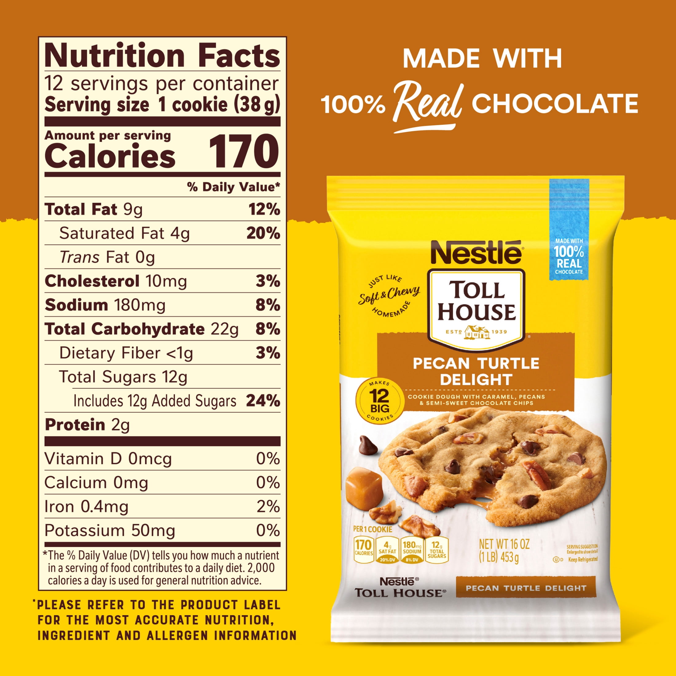 Nestle Toll House Pecan Turtle Delight Cookie Dough, Makes 12 Cookies, 16 oz