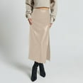 thumbnail image 2 of Women's Skirts High Waisted Faux Leather Side Slit Skirt PU Leather Bodycon Split Thigh Long Slim Skirt Stretch Smart Casual Bodycon Pencil Skirt, 2 of 7