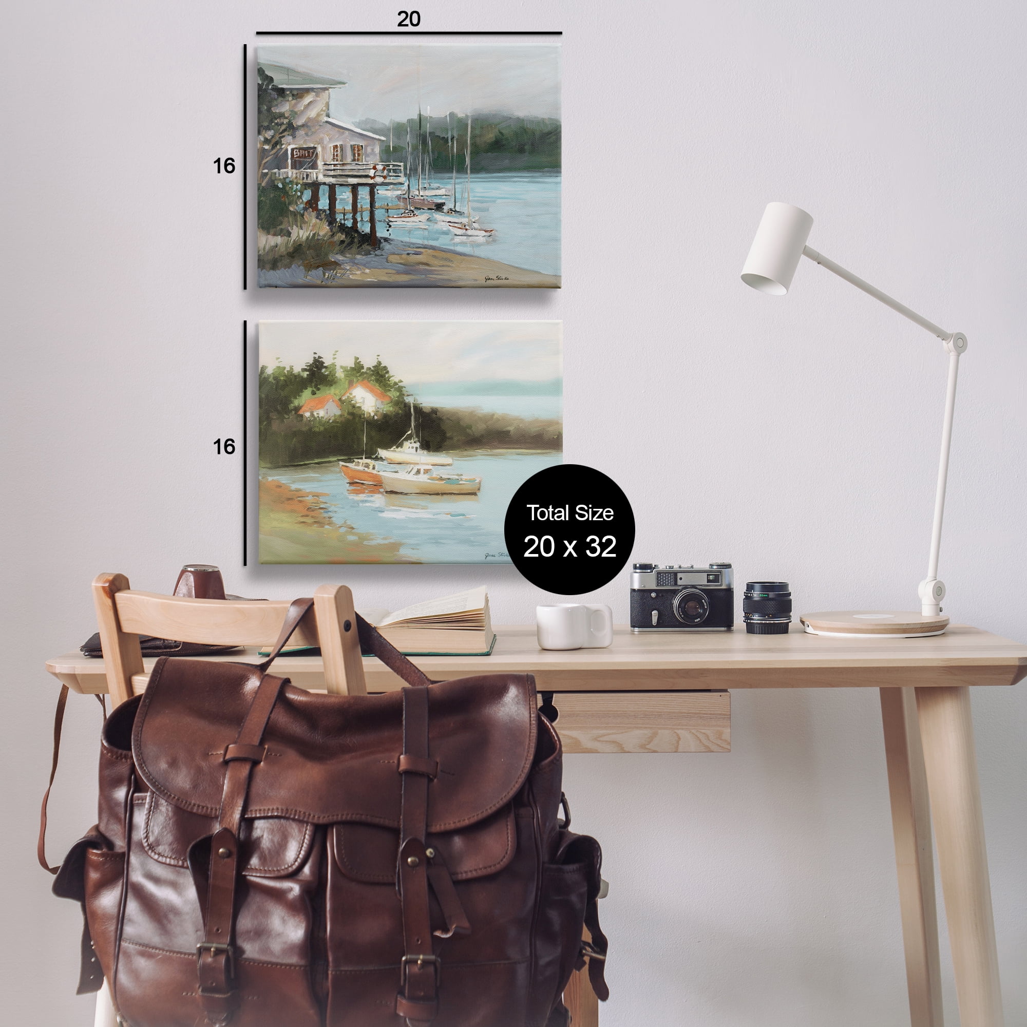 Stupell Industries Boat Lakeshore Landscape Landscape & Nature Painting Wrapped Canvas Art Print Wall Art, 20 x 16, Set of 2