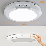 Rechargeable Ceiling Light , No Wiring Battery Operated Ceiling Lights with Remote, Motion Sensor Dimmable Timing Motion Activated Overhead Shower Light for Bathroom Pantry Hallway Porch,2PCS