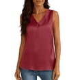 thumbnail image 6 of Satin Tank Tops for Women Loose Fit Sleeveless V Neck Cami Camisole Blouses Shirt Top Red M, 6 of 8