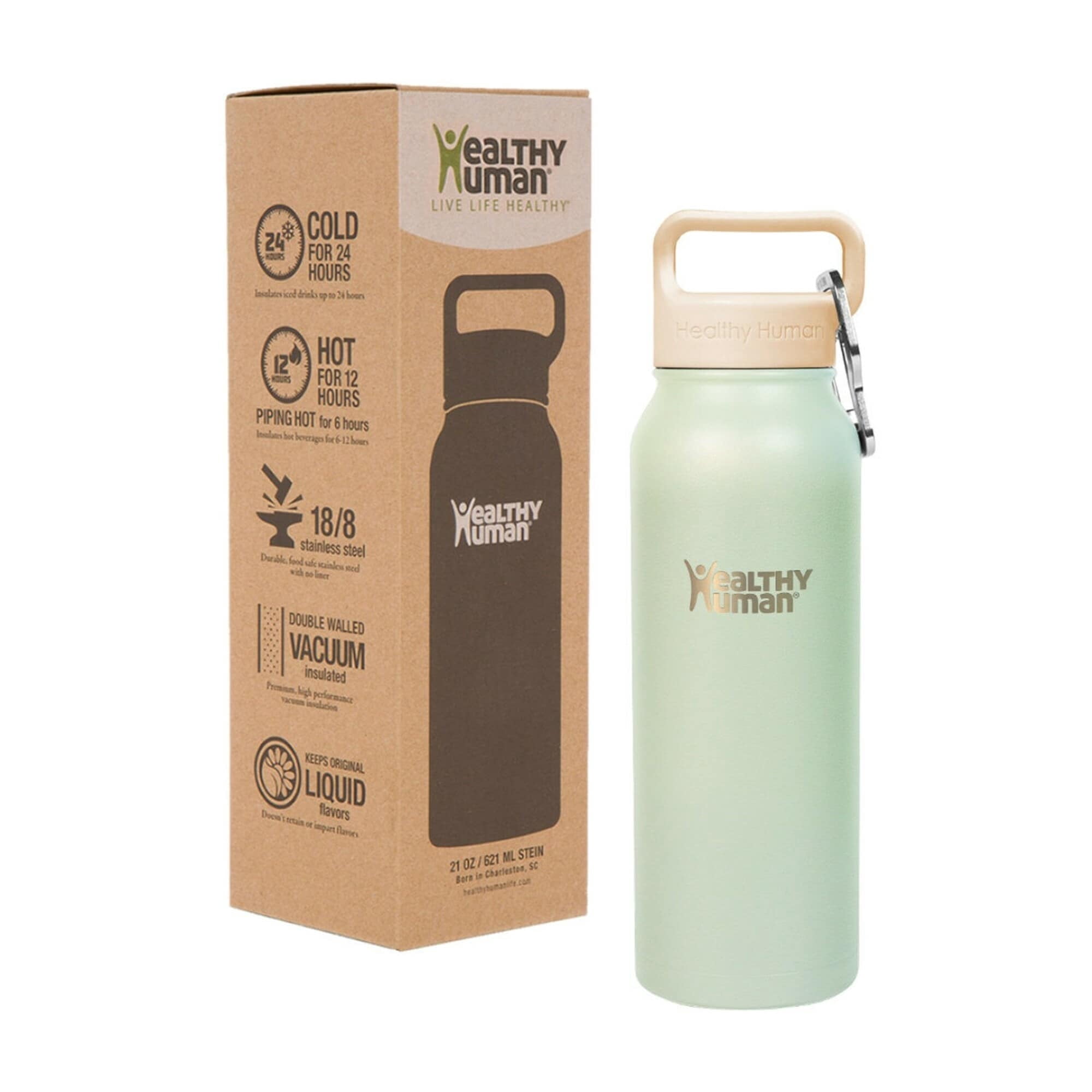 Healthy Human Stainless Steel Water Bottle (Peppermint, 21 oz/ 621 ML)
