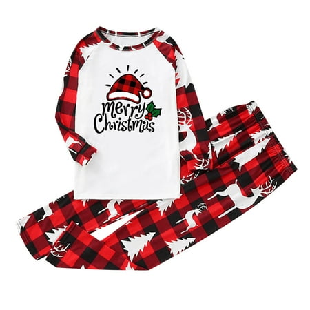 

Christmas Pajamas for Family Parent-Child Outfit Winter Fall Girls Boys Cute Hat Print Plaid Holiday Pajama Sets