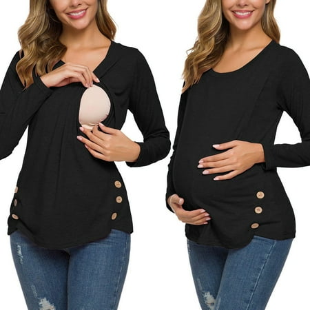 

Fragarn Women s Maternity Long Sleeve Side Button Tunic Tops For Breastfeeding
