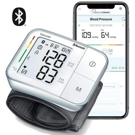 BC57 Beurer Bluetooth Smart Automatic Wrist Blood Pressure Monitor, Irregular Heartbeat Detection, Multi-Users, Syncs Readings to HealthCoach App