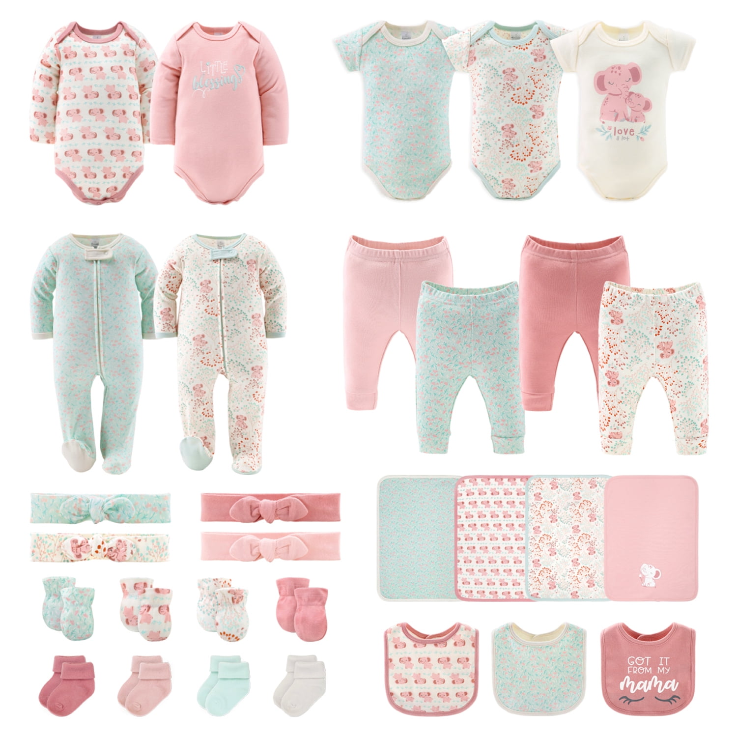 Geo Floral Embroidered Layette Set-Dusty Pink