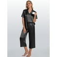 thumbnail image 6 of DAKIMOE Silk Satin Pajama Set for Women Capri Pajamas Short Sleeve Button Down Two Piece Pjs Sleepwear Soft Loungewear Nightwear, 6 of 8